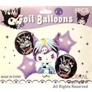 SET DE GLOBOS METALIZADO KUROMI 5 UNIDADES X 1